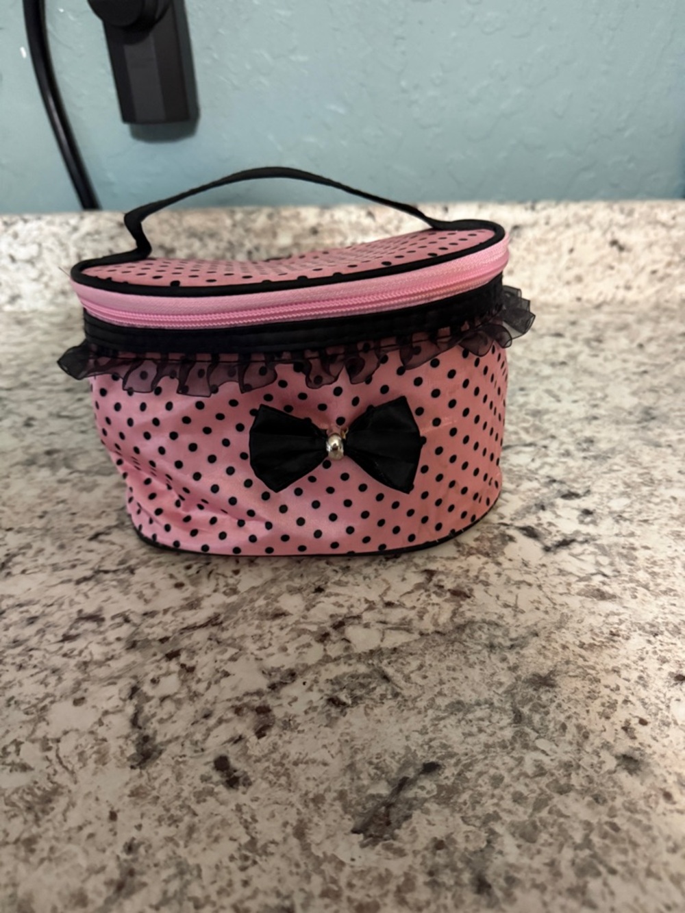 Pink Polka Dot Bow Cosmetic Bag